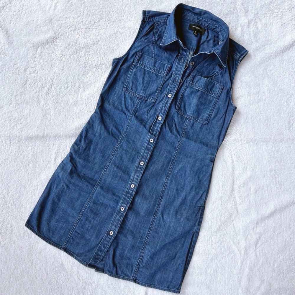 banana republic sleeveless denim shirt dress